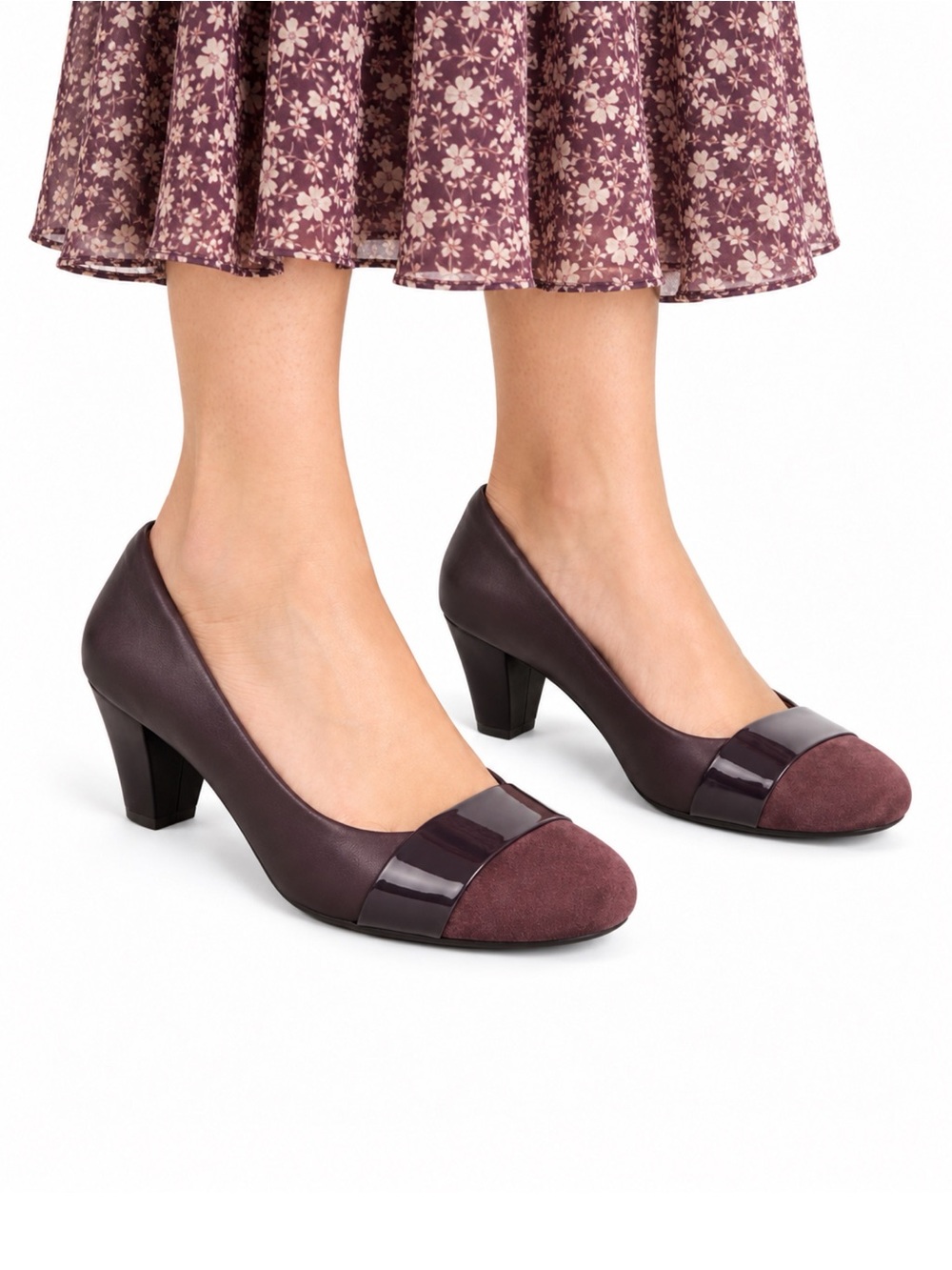 Size 8 Clarks Collection Women’s Plum Colourblock Cap Toe Block Heel Pumps